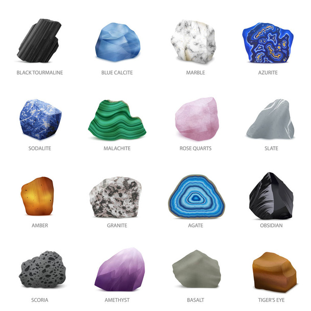 Conjunto de ícones minerais de pedra realista
  - Vetor, Imagem