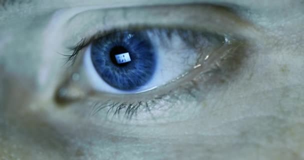 ανθρώπινο μάτι μαθητής closeup με αντανάκλαση οθόνης υπολογιστή - Πλάνα, βίντεο