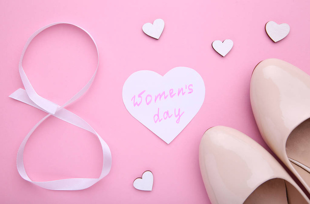 Womens Day concept with accessories on a pink background - Φωτογραφία, εικόνα