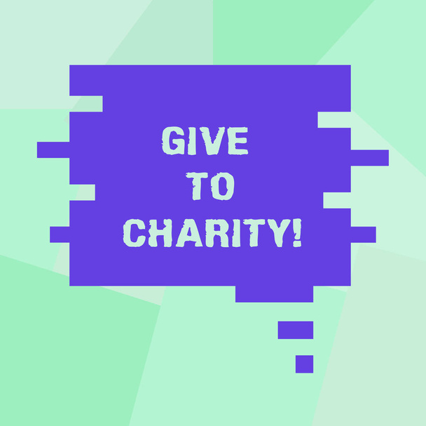 Conceptual hand writing showing Give To Charity. Business photo showcasing Donate giving things not used any more to needed showing Speech Bubble in Puzzle Piece Shape for Presentation Ads. - Photo, Image