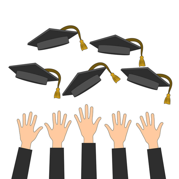 ρίχνοντας τα χέρια καπέλα αποφοίτησης σε λευκό, εικόνα διάνυσμα απόθεμα - Διάνυσμα, εικόνα