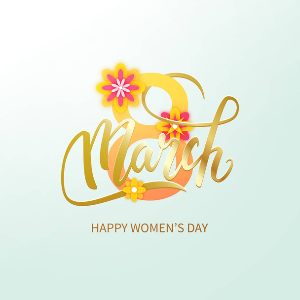 Happy International Women's Day decorative postcard banner with beautiful spring flowers, 8 March, vector illustration - Вектор,изображение