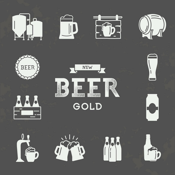 Σετ εικονιδίων μπύρα σε στυλ ρετρό. Λογότυπο για παμπ, Μπαρ, ζυθοποιείο μπύρας τεχνών. - Διάνυσμα, εικόνα