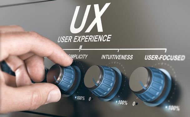 Man turning a knob to adjust UX parameters. User experience concept - Photo, Image