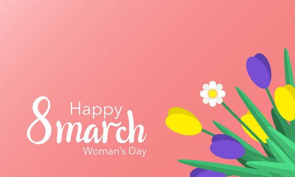 Ευτυχισμένος γυναικών μέρα γραμμάτων τυπογραφία αφίσα με λουλούδια. Διεθνές γυναικείο ημέρα σχέδιο - Διάνυσμα, εικόνα