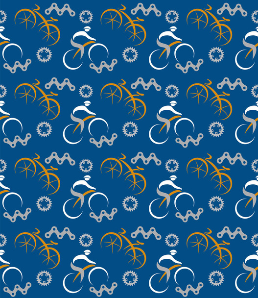 Naadloze fietsen blauwe patroon. Decoratieve blauwe naadloze grappige patroon met fietsen pictogrammen. Vector beschikbaar. - Vector, afbeelding
