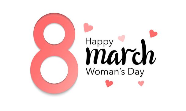 Happy Women's Day lettering typography poster with heart. International womans day invitation design - Vetor, Imagem