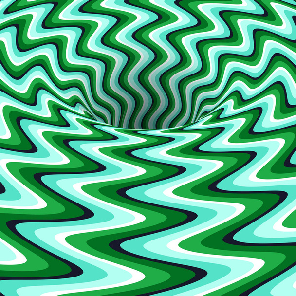 Rotierendes Loch mit Zickzackstreifen-Muster. Vektor optische Täuschung Hintergrund. - Vektor, Bild