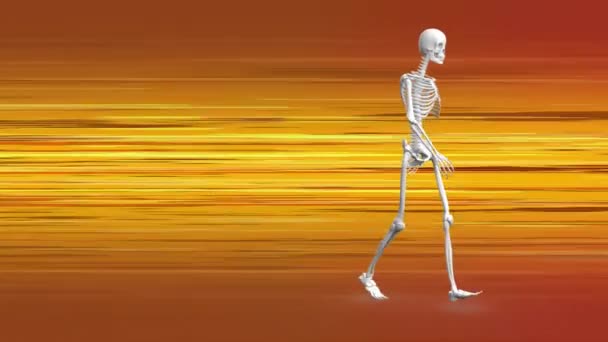 Digital composite of human skeleton walking in orange TV sizzling - Filmagem, Vídeo
