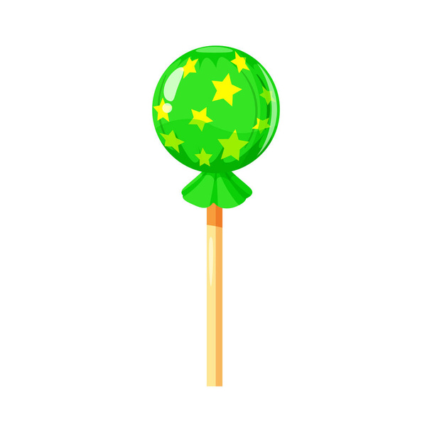 Lollipop colorful sweet. Round candies on stick in bright color packaging. Sugar sweet food dessert caramel. Vector illustration, isolated, cartoon style, icon - Vector, Image