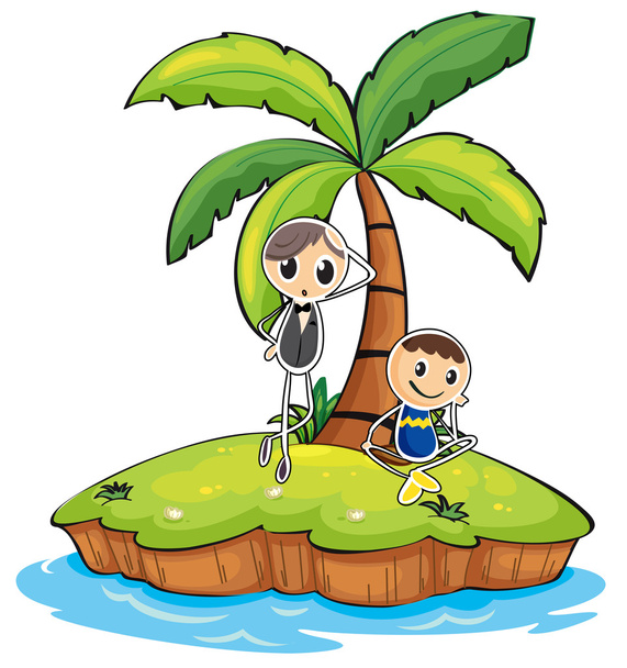 An island with two boys - Vector, Image