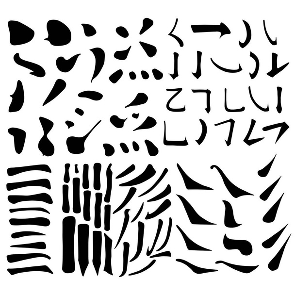 Hlavní čínské hieroglyfy kaligrafie grafický symbol barevný prvek frame set (vodorovnou, svislou, pádu vlevo, klesá doprava, Upping linie a tečka), vektorové ilustrace izolované na bílém - Vektor, obrázek