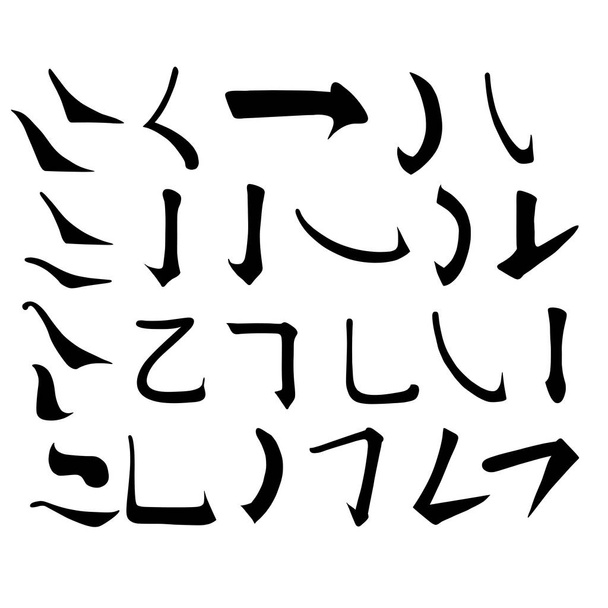 Hlavní čínské hieroglyfy kaligrafie grafický symbol barevný prvek frame set (klesá doprava a háčkem), vektorové ilustrace izolované na bílém pozadí - Vektor, obrázek