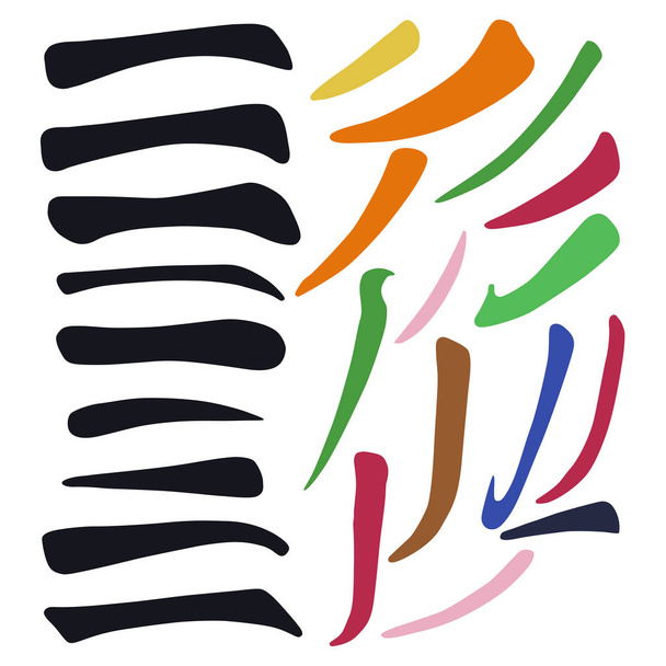 Main Chinese hieroglyphs calligraphy graphic symbol colored element set (HORIZONTAL and FALLING LEFTWARDS LINE), vector illustration isolated on white background - Vektor, obrázek