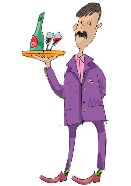 An young mustached sommelier brings - Vector, Image