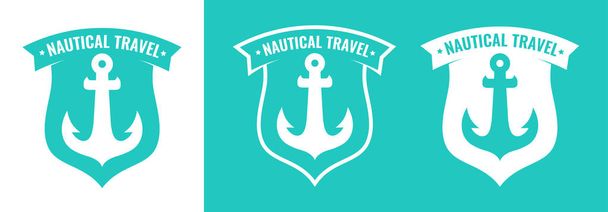 Set of Turquoise Badge with Anchor of Ship - Vector, Image