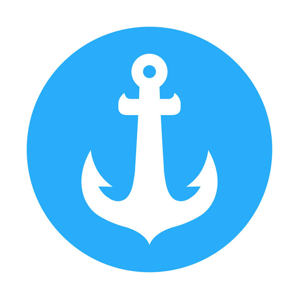 Vector icon sign with anchor of ship. Blue color illustration isolated on white. Flat emblem for decoration of tours, design of stickers, labels and element of logotype. - Vektör, Görsel