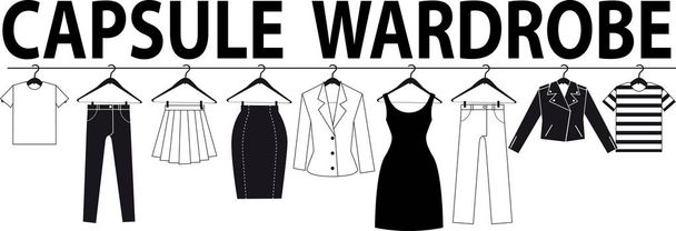 Capsule wardrobe banner, EPS 8 black vector silhouette, no white objects - Vector, Image