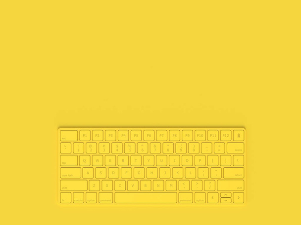 Minimal concept. Keyboard yellow color and copy space for your text, 3D Render. - Photo, Image