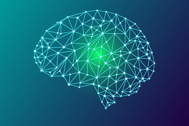 3d cerveau humain numérique, aller concept vert, brillant particules structure du plexus, technologie abstraite et science illustration vectorielle de stock fond bleu
 - Vecteur, image