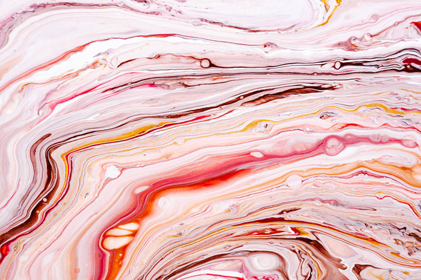 Hand painted backgrounds. Pink, white, brown and yellow mixed acrylic paints. Liquid marble texture. Applicable for printable, design packaging, cards, placard, covers, textile and decor interior - 写真・画像