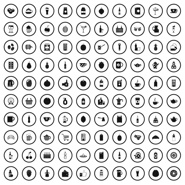 100 ícones de bebidas definidos em estilo simples
  - Vetor, Imagem