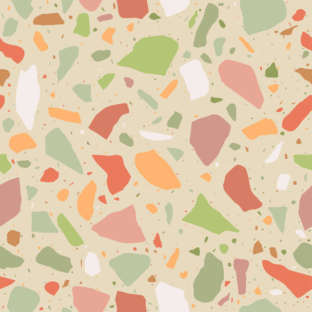 Terrazzo-Bodenbelag nahtloses Muster. Pastellfarben. Marmormosaik aus farbig poliertem Kieselstein. Vektor - Vektor, Bild