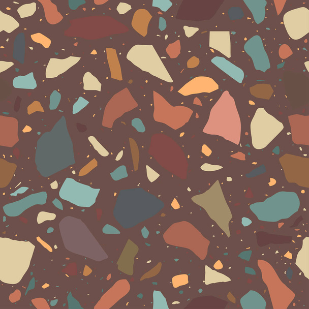 Напольное покрытие Terrazzo без швов. Мраморная мозаика из цветной полированной гальки. Векторный фон
 - Вектор,изображение