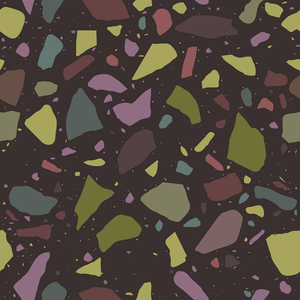 Terrazzo-Bodenbelag nahtloses Muster. Marmormosaik aus farbig poliertem Kieselstein. Vektorhintergrund - Vektor, Bild