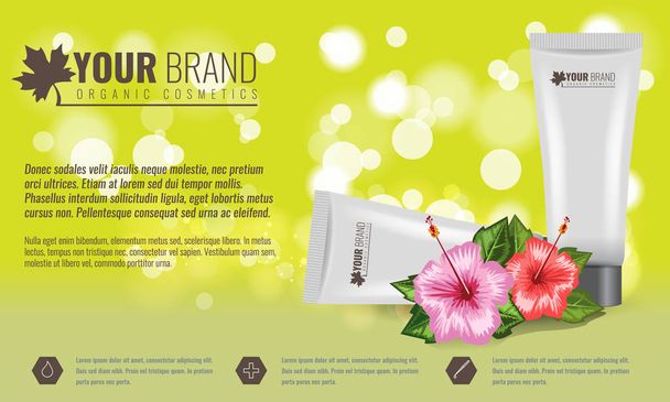 Hermosa crema facial hidratante plantilla de anuncios cosméticos con flor tropical y hoja. Ilustración vectorial
. - Vector, imagen