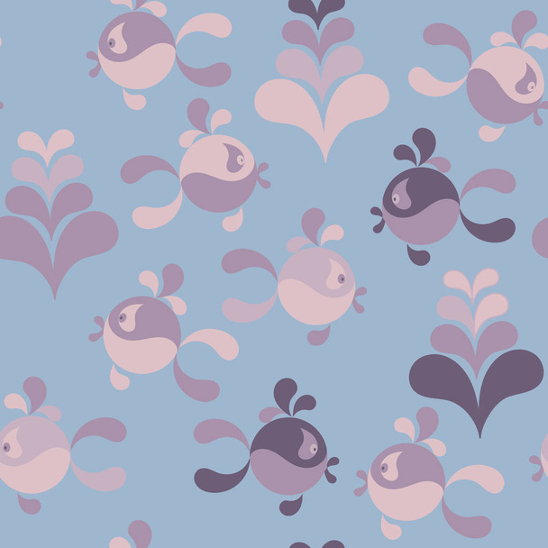 Funny fish and water plants. Seamless pattern background . Vector - Vecteur, image