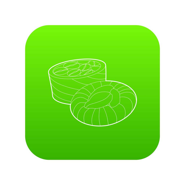 Coffee beans icon green vector - Вектор,изображение
