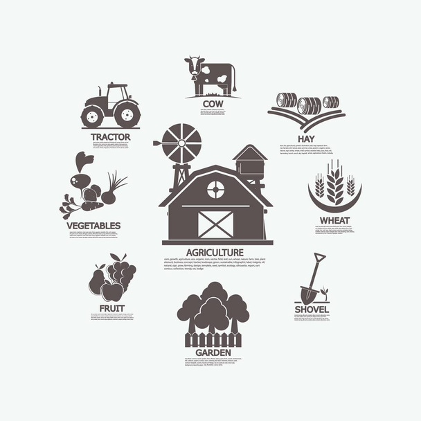 Set landbouw pictogram. kopie van raster - Foto, afbeelding
