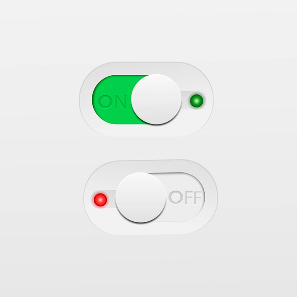 On and Off toggle switch buttons. Material design switch buttons set. - Vector, imagen