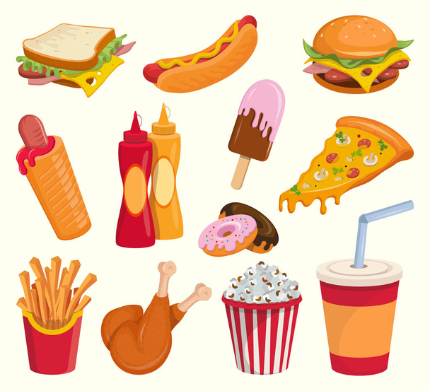 set colorato fast food, fast food cartone animato per il design, grafica vettoriale da progettare
 - Vettoriali, immagini
