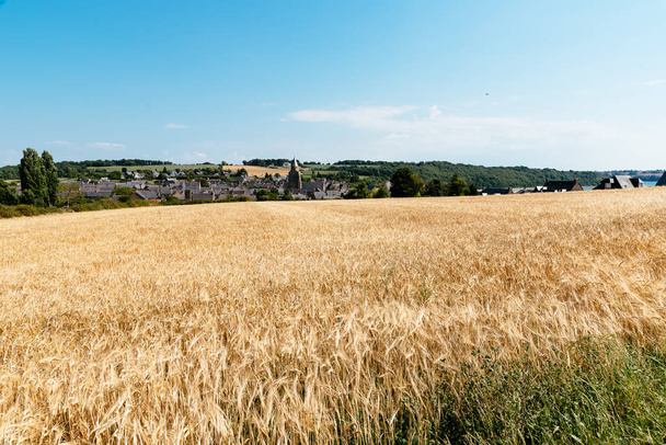 Γραφική θέα του Αγίου-Suliac με χωράφια με το σιτάρι  - Φωτογραφία, εικόνα
