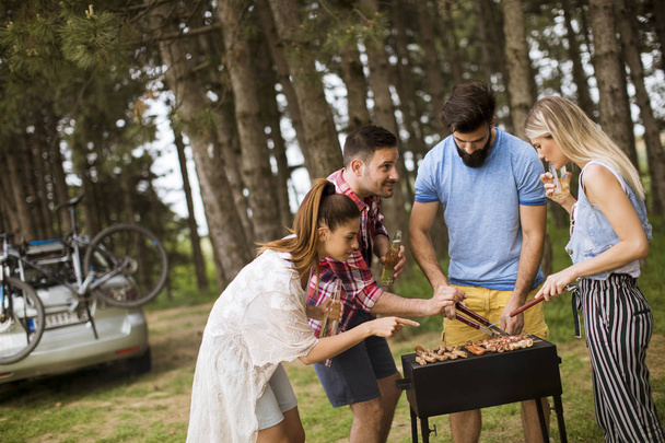 Jongeren genieten van barbecue-partij in de natuur - Foto, afbeelding