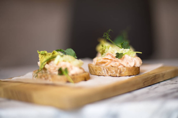 Smoked salmon pate on bread slices canape - Photo, Image