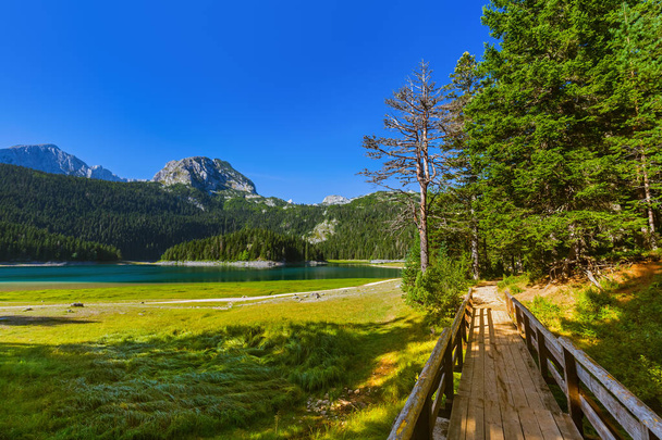 Black Lake (Crno Jezero) in Durmitor - Montenegro - nature travel background - Fotoğraf, Görsel