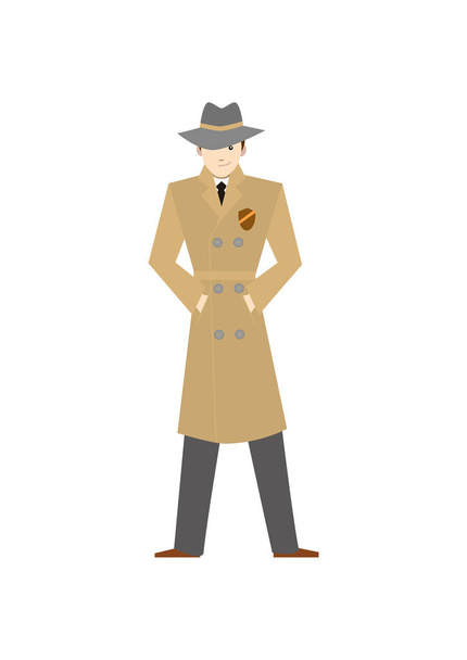 Cartoon Character Private Detective in Hat. Vector - Vector, Imagen