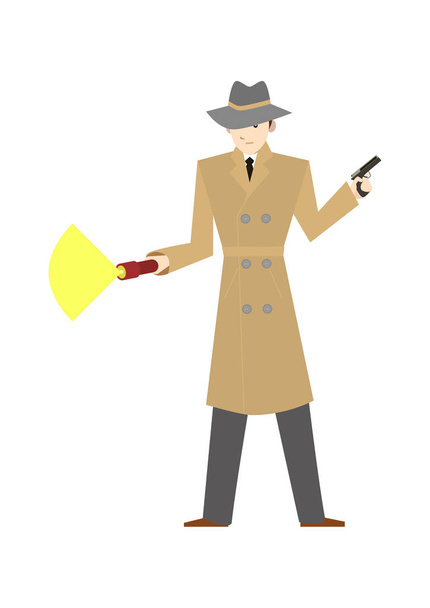 Cartoon Character Private Detective with a Gun. Vector - Vecteur, image
