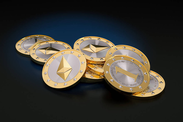 Ethereum the Virtual Crypto Currency - 3D Rendering - Photo, Image