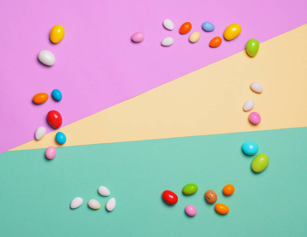 Chocolate Eggs on Bright Background, Sweet Easter Treat, Holiday Concept - Φωτογραφία, εικόνα