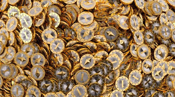 jede Menge Ethereum Coin - Ethereum die virtuelle Kryptowährung - 3D-Rendering  - Foto, Bild