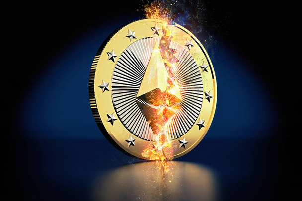 Broken Ethereum Coin - Ethereum the Virtual Crypto Currency - 3D Rendering  - Photo, Image
