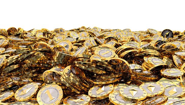 jede Menge Ethereum Coin - Ethereum die virtuelle Kryptowährung - 3D-Rendering  - Foto, Bild