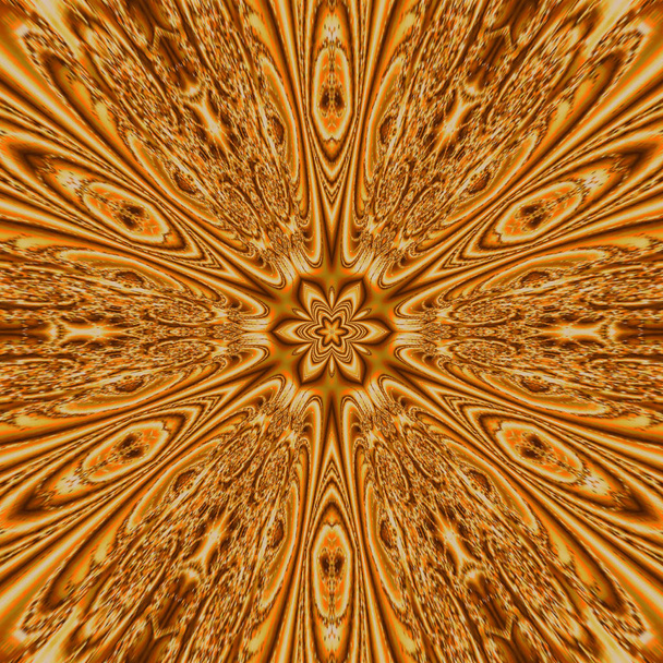 Caleidoscopio mítico en forma de mandala de estrella dorada, fractal giratorio geométrico
 - Foto, Imagen