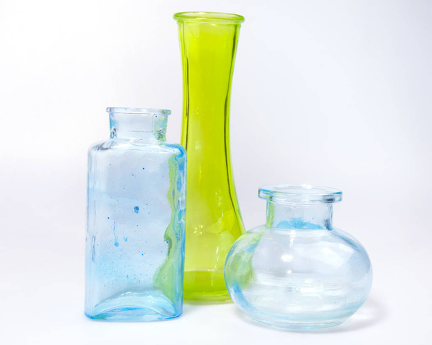 Vintage transparent glass flower vases - Valokuva, kuva