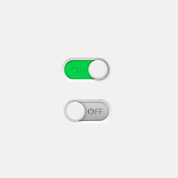 On and Off toggle switch buttons. Material design switch buttons set. - Vetor, Imagem