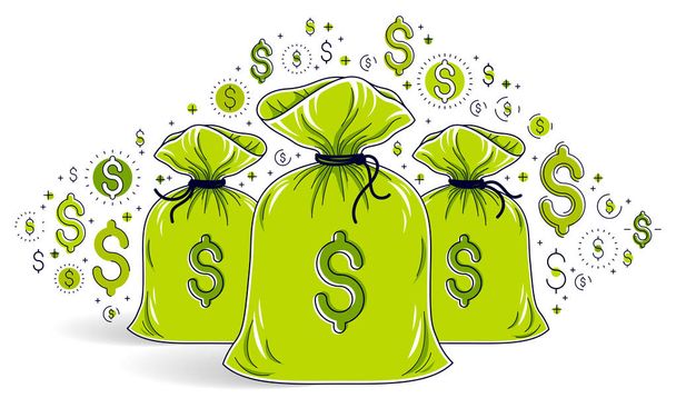 Money bag and dollar icon set vector design, savings or investments concept. - Vector, Image